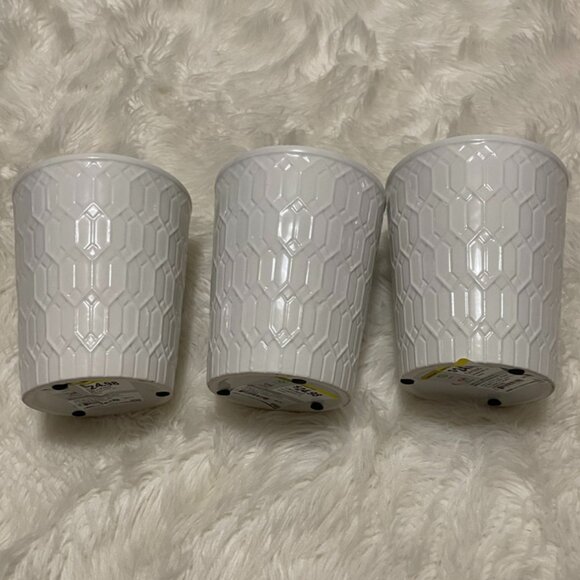 Set of 3 modern print textured 5 inch ceramic planter pots Ivory/off white - Picture 1 of 8